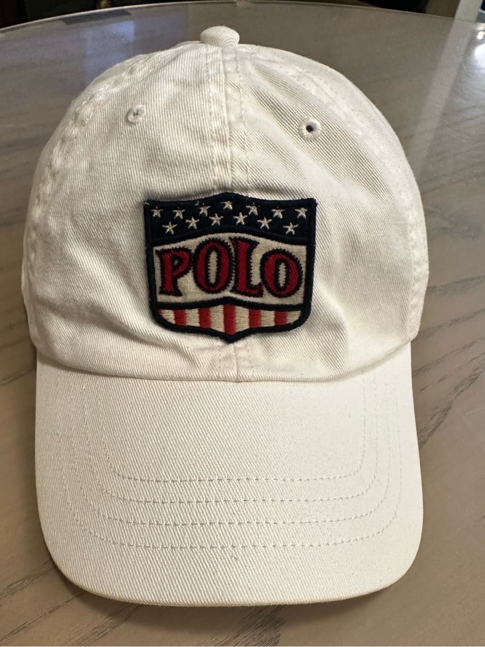BOYS Polo by Ralph Lauren White Baseball Cap with Red & Blue Shield Patch